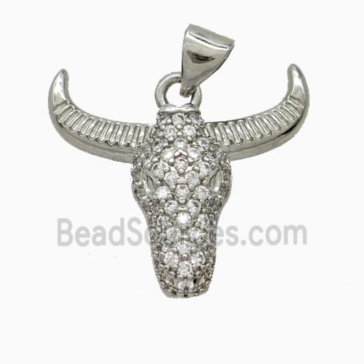 Copper Bullhead Pendant Pave Zirconia Platinum Plated