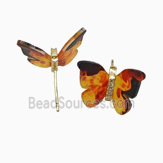 Blackred Resin Butterfly Stud Earrings Gold Plated