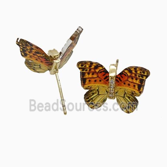 Orange Resin Butterfly Stud Earrings Gold Plated