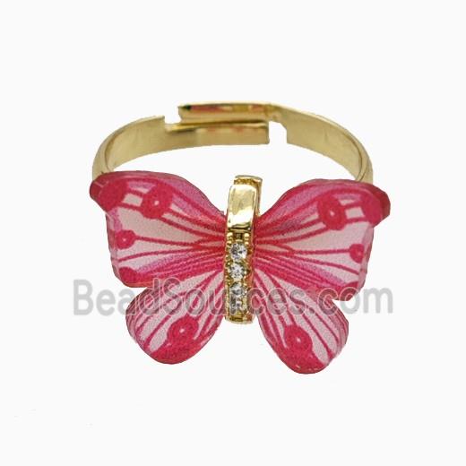 Hotpink Resin Butterfly Rings Adjustable Gold Plated