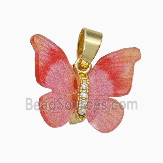 Pink Resin Butterfly Pendant Gold Plated
