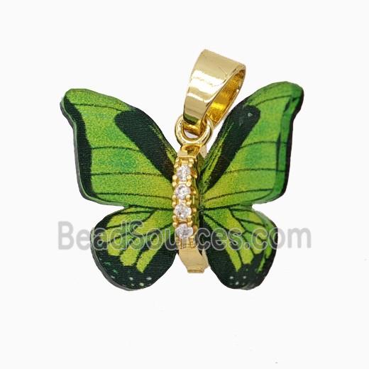 Green Resin Butterfly Pendant Gold Plated
