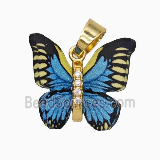Blue Resin Butterfly Pendant Gold Plated