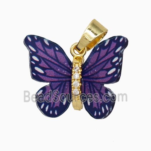 Purple Resin Butterfly Pendant Gold Plated