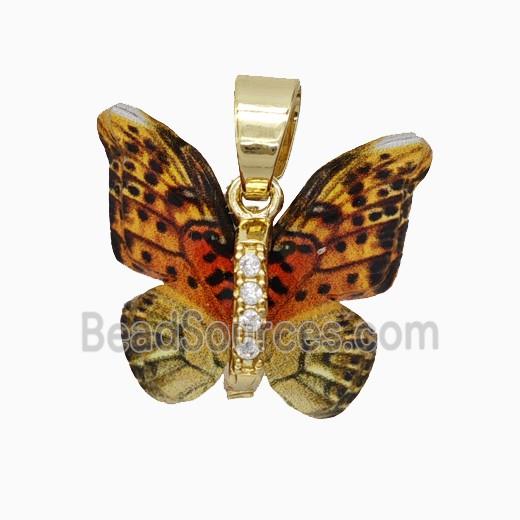 Orange Resin Butterfly Pendant Gold Plated