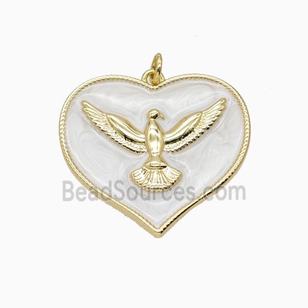 Copper Heart Eagle Pendant White Enamel Gold Plated