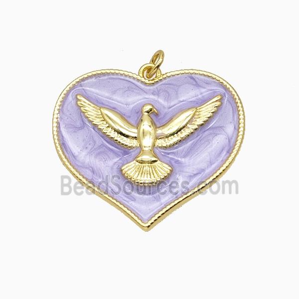 Copper Heart Eagle Pendant Lavender Enamel Gold Plated