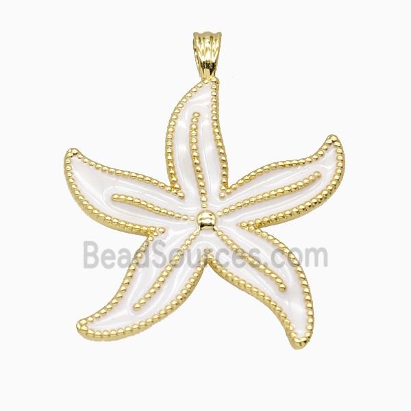 Copper Starfish Pendant White Enamel Gold Plated