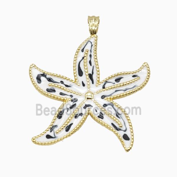 Copper Starfish Pendant White Black Enamel Gold Plated