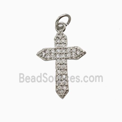 Copper Cross Pendant Pave Zirconia Platinum Plated