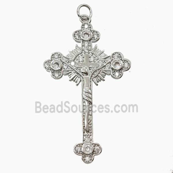 Copper Crucifix Cross Pendant Pave Zirconia Platinum Plated