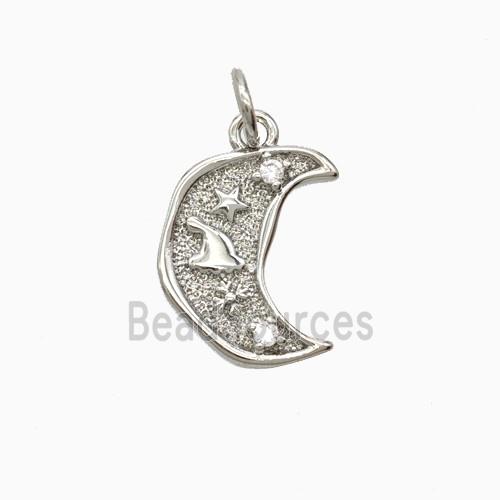 Copper Moon Pendant Pave Zirconia Platinum Plated