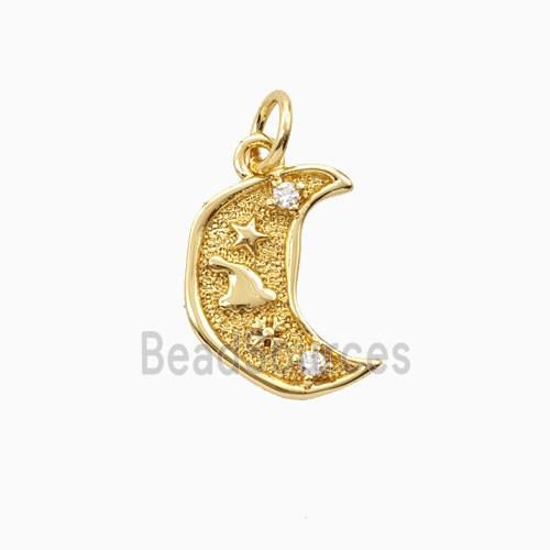 Copper Moon Pendant Pave Zirconia Gold Plated
