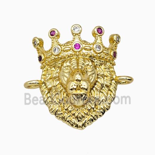 Copper King Crown Lion Head Connector Pave Zirconia Gold Plated