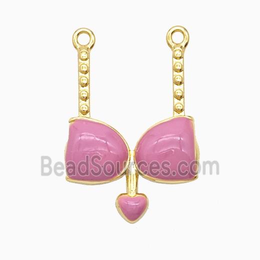Copper Bra Bikini Pendant Heart Pink Enamel Gold Plated