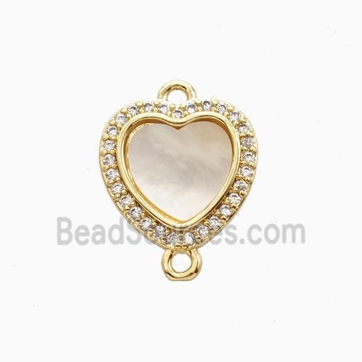 Copper Heart Connector Pave Zirconia Shell Gold Plated