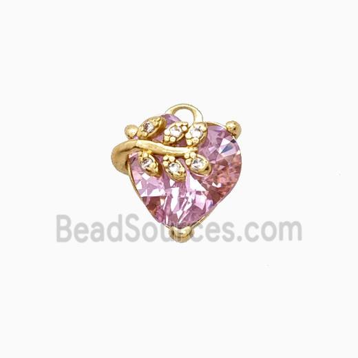 Copper Heart Pendant Pave Crystal Glass Leaf Gold Plated