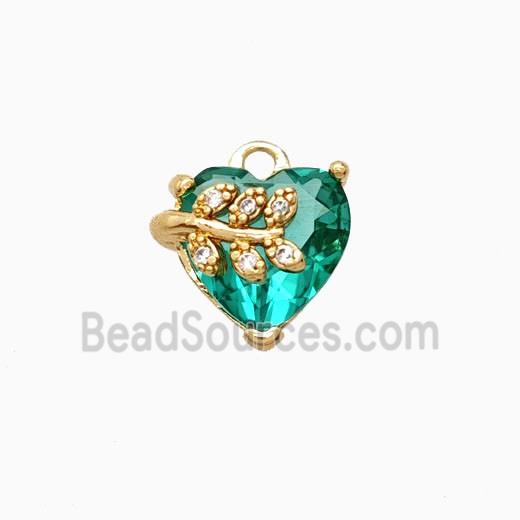 Copper Heart Pendant Pave Crystal Glass Leaf Gold Plated
