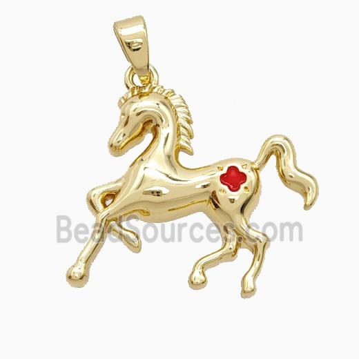 Copper Horse Pendant Clover Enamel Gold Plated