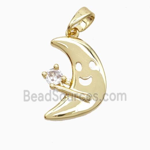 Copper Moon Pendant Pave Zirconia Gold Plated