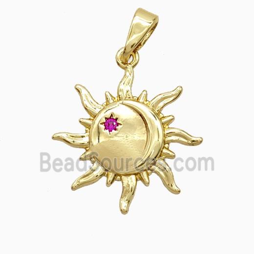 Copper Sun Pendant Pave Zirconia Gold Plated