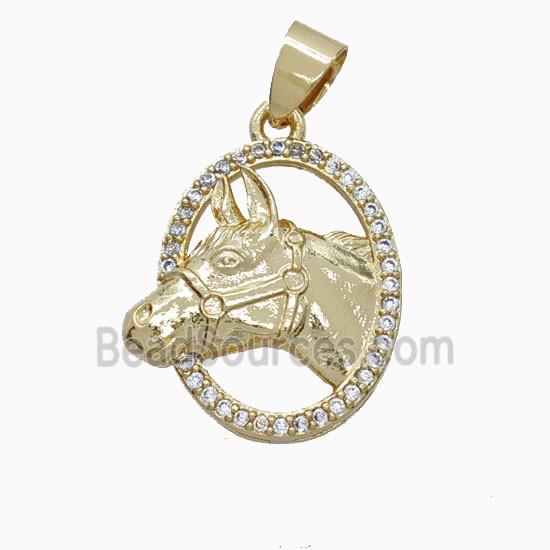 Copper Horse-Head Pendant Pave Zirconia Gold Plated