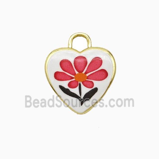 Copper Heart Pendant Painted Flower Gold Plated