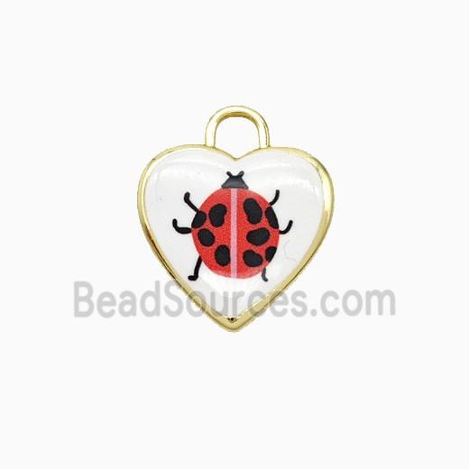 Copper Heart Pendant Painted Ladybug Gold Plated