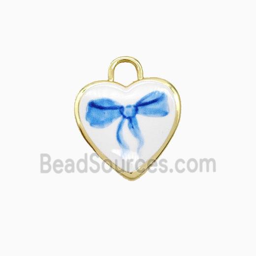 Copper Heart Pendant Painted Bowknot Gold Plated