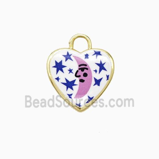 Copper Heart Pendant Painted Starmoon Gold Plated