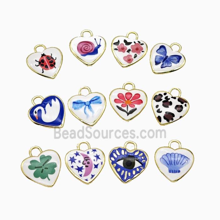 Copper Heart Pendant Painted Gold Plated Mixed