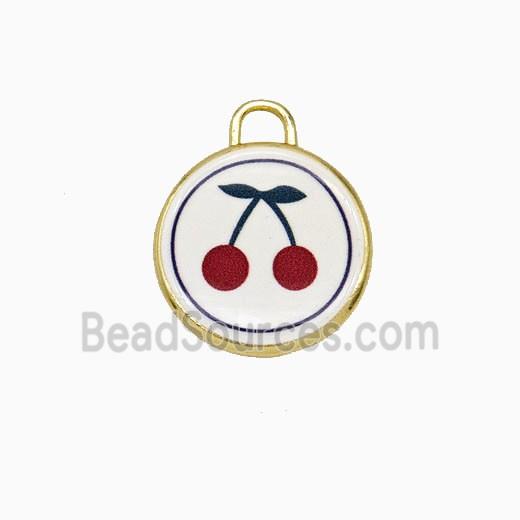 Copper Circle Pendant Painted Cherry Gold Plated