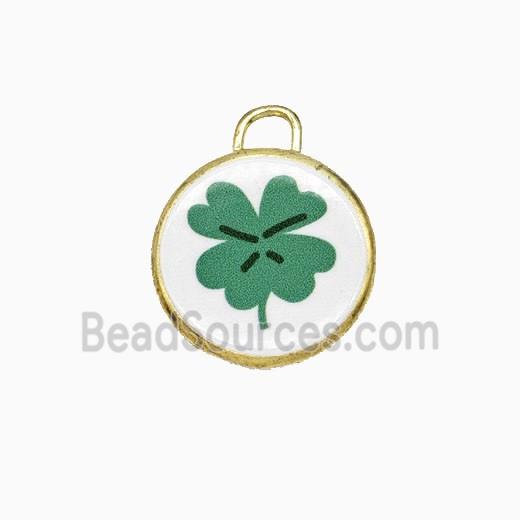Copper Circle Pendant Painted Clover Gold Plated
