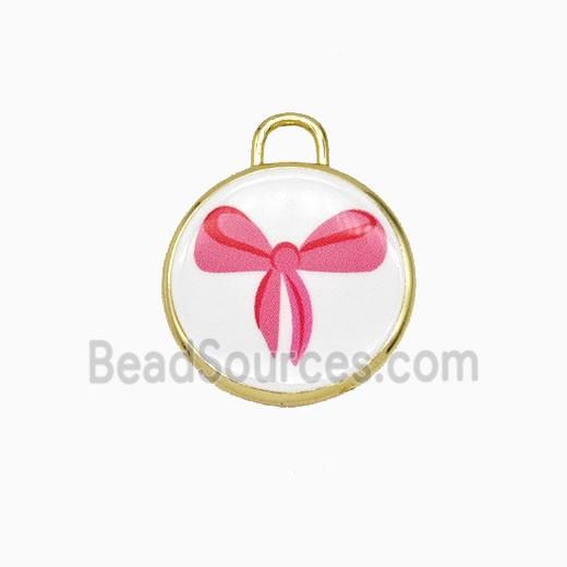 Copper Circle Pendant Painted Bowknot Gold Plated