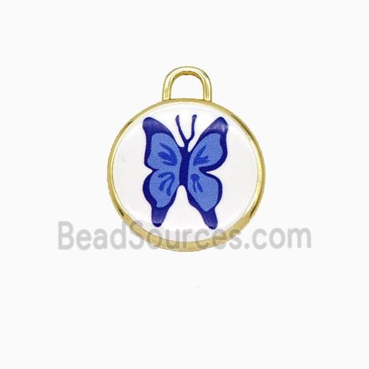 Copper Circle Pendant Painted Butterfly Gold Plated
