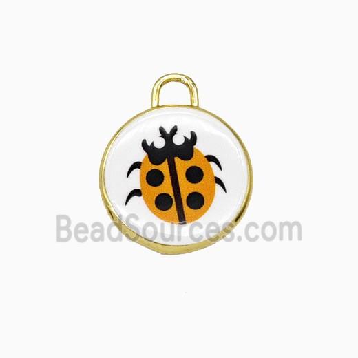 Copper Circle Pendant Painted Ladybug Gold Plated