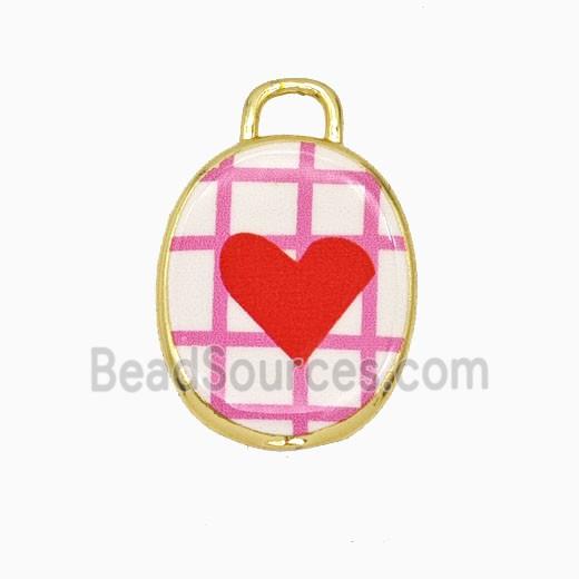 Copper Oval Pendant Painted Heart Gold Plated