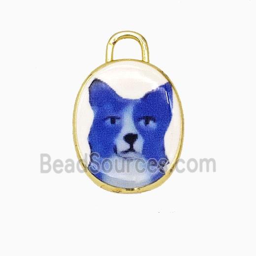 Copper Oval Pendant Painted Dog Gold Plated