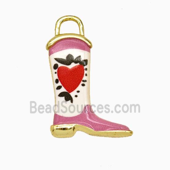 Copper Cowboy Boots Pendant Painted Gold Plated
