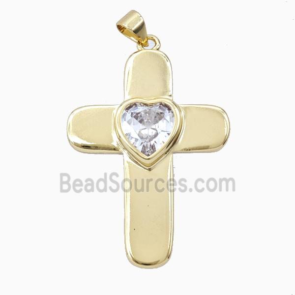 Copper Cross Pendant Pave Zirconia Gold Plated