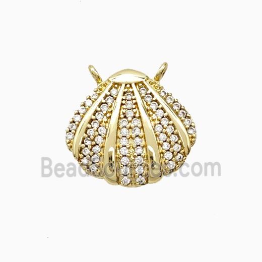 Copper Scallop Shell Pendant Pave Zirconia 2loops Gold Plated