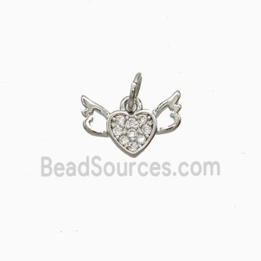 Copper Heart Angelwings Pendant Pave Zirconia Platinum Plated