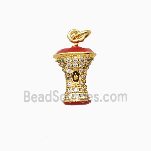 Copper Apple Core Pendant Pave Zirconia Enamel Gold Plated