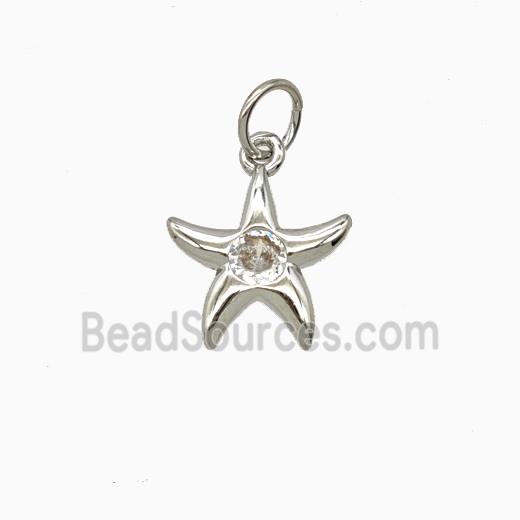 Copper Starfish Pendant Pave Zirconia Platinum Plated