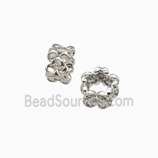 Copper Flower Beads Pave Zirconia Platinum Plated
