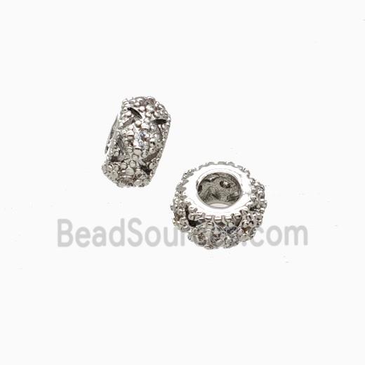 Copper Rondelle Beads Pave Zirconia Large Hole Platinum Plated