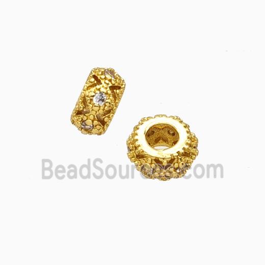 Copper Rondelle Beads Pave Zirconia Large Hole Gold Plated