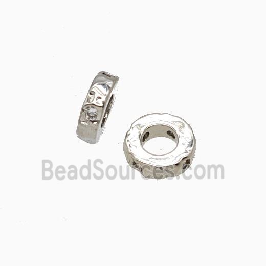 Copper Rondelle Beads Pave Zirconia Large Hole Platinum Plated