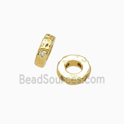 Copper Rondelle Beads Pave Zirconia Large Hole Gold Plated