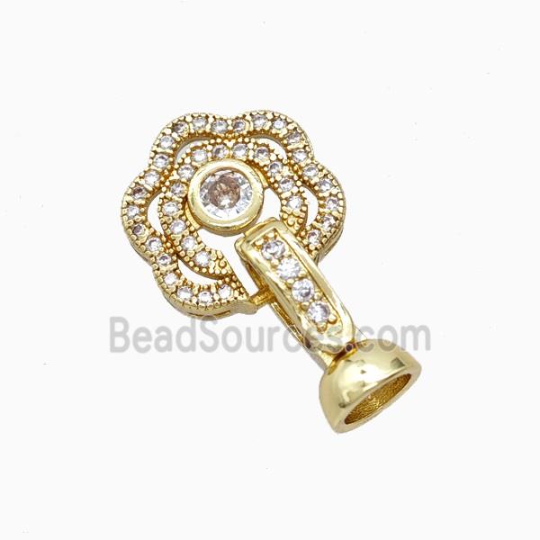 Copper Flower Clasp Pave Zirconia Gold Plated
